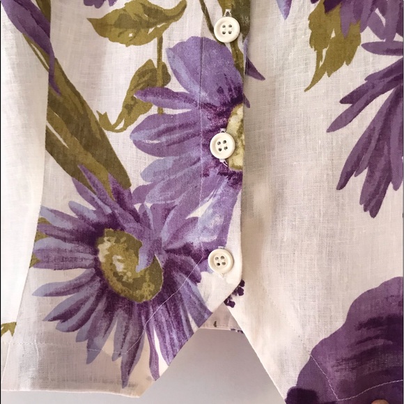 Vintage floral linen Brian Bailey button front top Size 12 - Picture 6 of 16